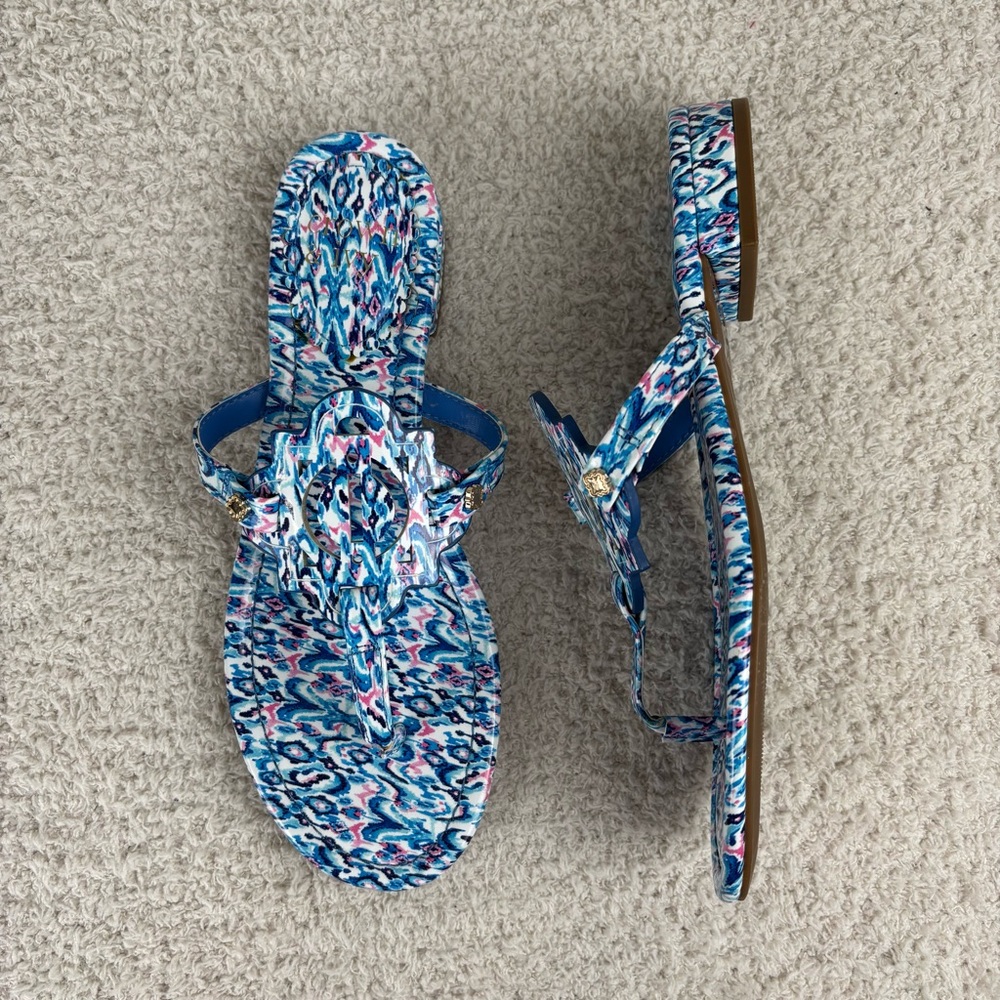 Crown & Ivy Sandals Womens 7.5 Blue Multi‎ Wylie Slip On Flip Flop Thong Beach
